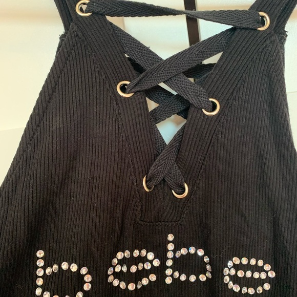 NWT Black Bebe mini lace up front and back dress size XS - Picture 2 of 6